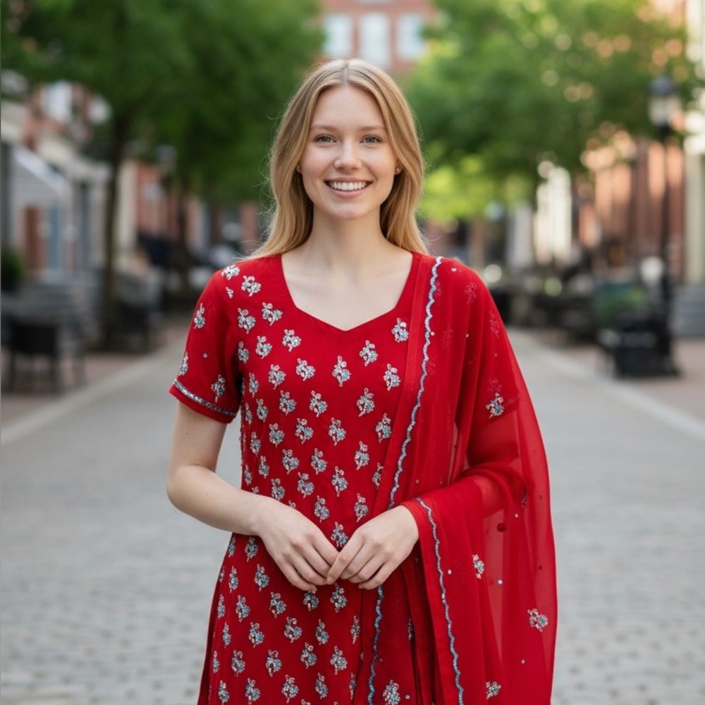 Boutique Red Patiala Salwar Kameez